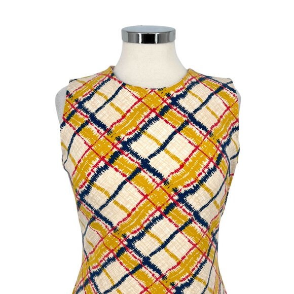 J.McLaughlin Plaid Shift Dress Sleeveless Yellow Cream Multi-Color Size Small - Picture 2 of 10
